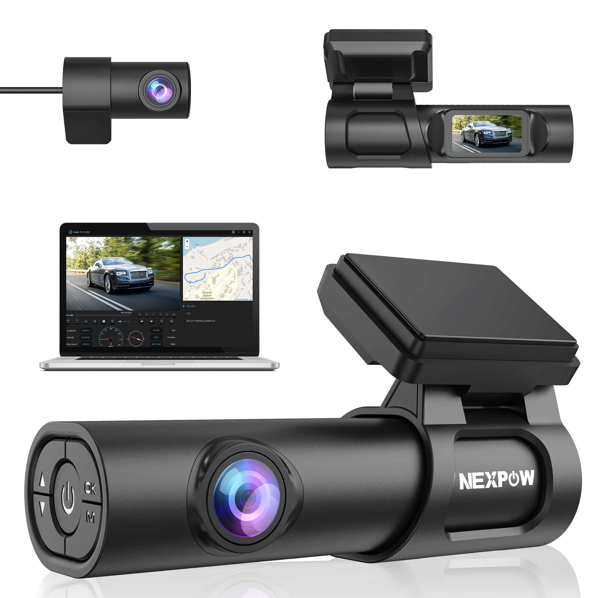 NEXPOW Dash Cam – Dual Dash Camera for Cars, 4K+1080P Dash Cam Front ...