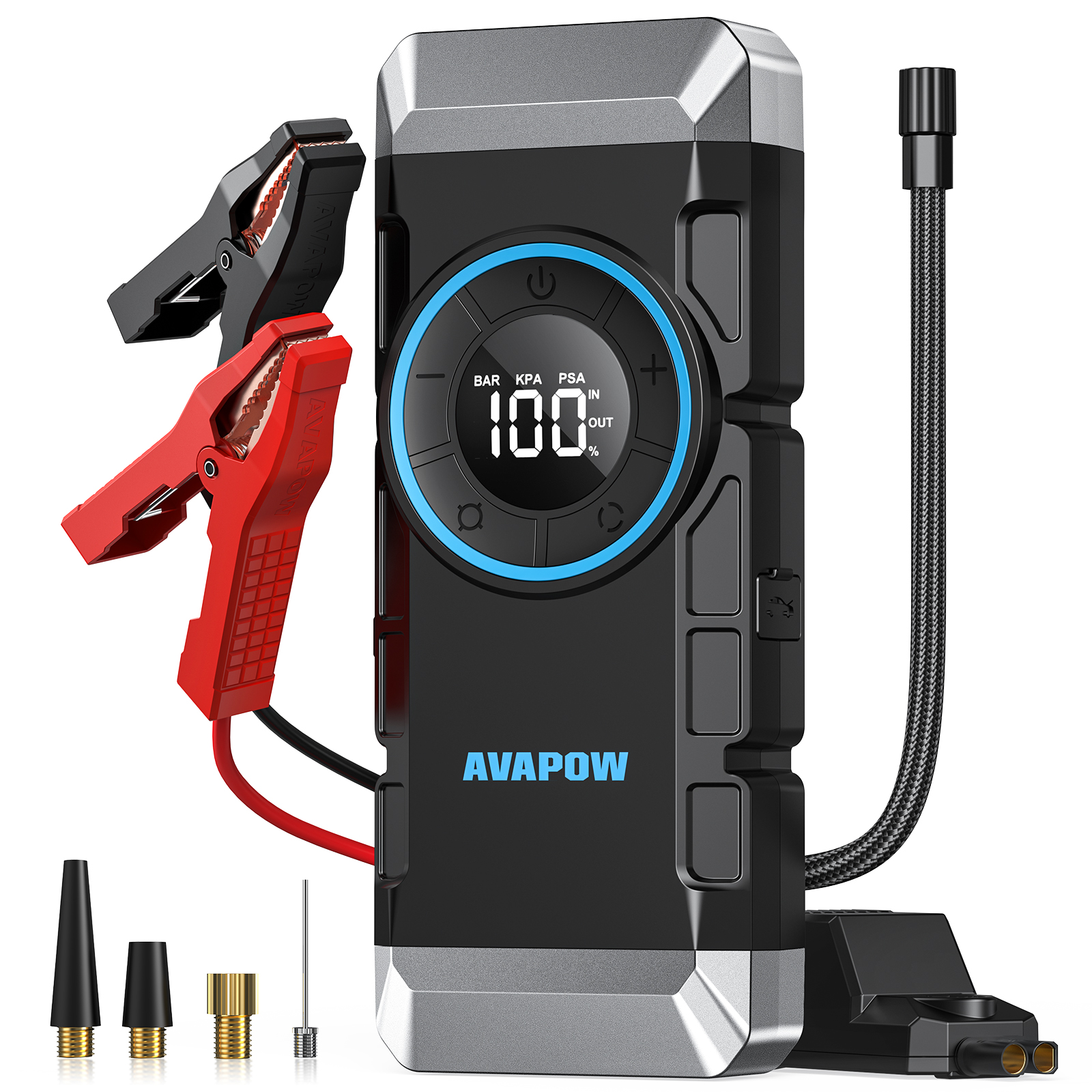 2025 AVAPOW 3000A Jump Starter with Air Compressor,12V Lithium Battery Jump box with 150PSI Digital Tire Inflator