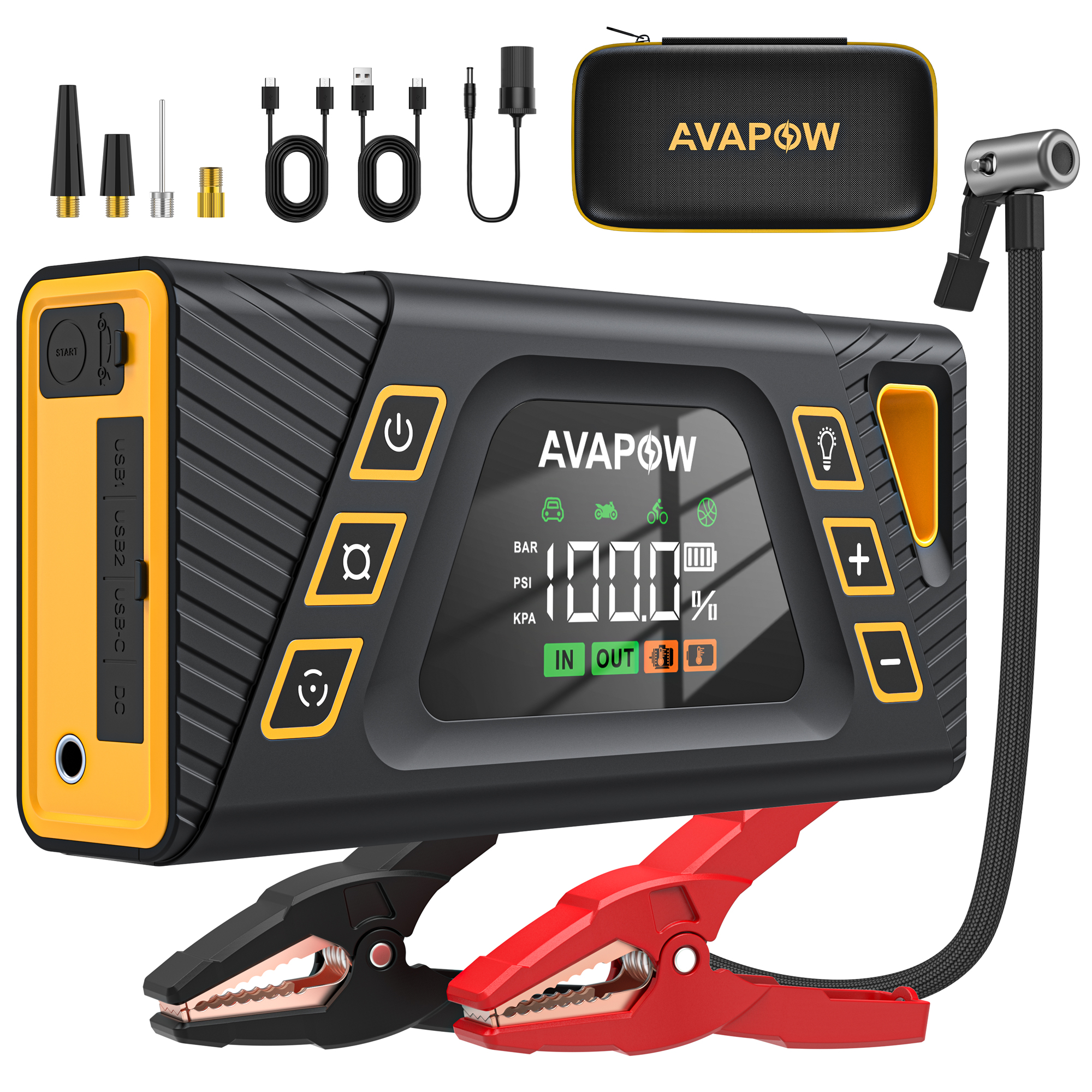 2025 AVAPOW Jump Starter with Air Compressor, 150PSI 6000A Car Battery Jump Starter (for All Gas/10L Diesel)